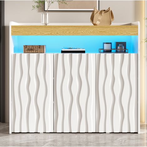 Meuble à chaussures 3 portes avec LED, étagères réglables, blanc et naturel DESVIAE (1/5)