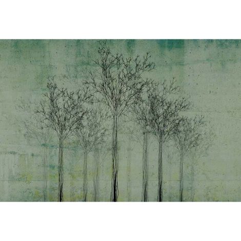 Papier peint panoramique arbre moderne Tapisserie panoramique verte aquarelle arbre Papier peint panoramique nature idéal salon (1/3)
