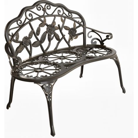 Outsunny Garden Bench Porch Park Seat Vintage Rose Style Cast Aluminium