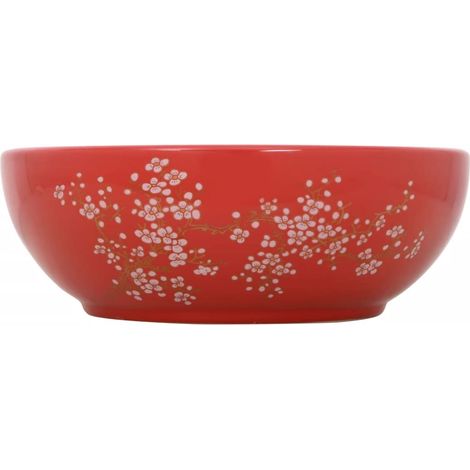 Maison Exclusive - Lavabo da Appoggio Bianco e Rosso Rotondo Φ41x14 cm Ceramica