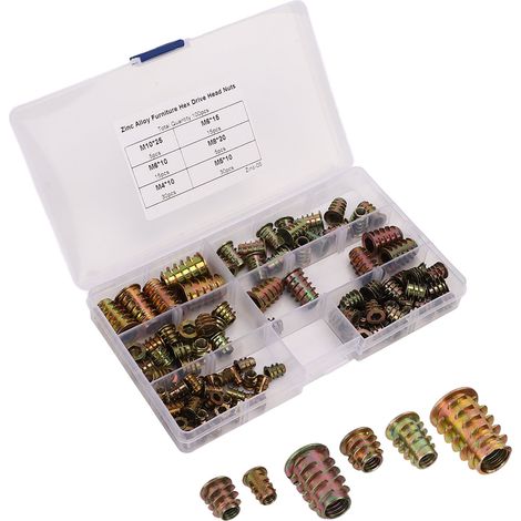 Assortiment de 100 écrous hexagonaux en alliage de zinc pour meubles, avec boîte de rangement, haute dureté, M4, M5, M6, M8, M10