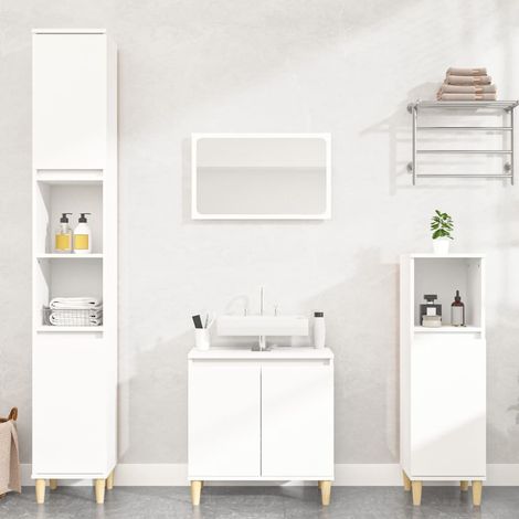 Lot de 3 Ensemble de meubles de salle de bain,Mobilier de Rangement de Toilette blanc bois d'ingénierie -81220 (1/5)