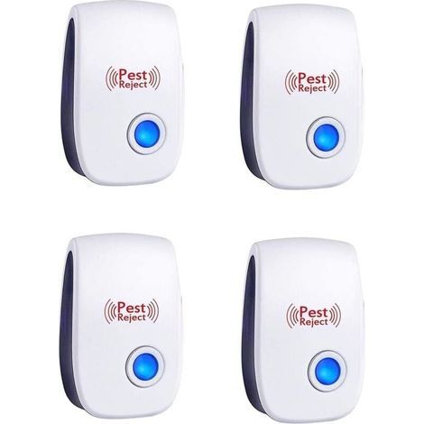 Répulsif antiparasitaire à ultrasons, lot de 4 répulsifs électroniques antiparasitaires, répulsif pour souris et rats, répulsif antiparasitaire pour insectes et araignées répulsif pour souris (1/4)