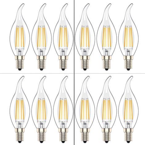 E14 LED Flame Bulb, Candle Shape, Warm White (2700K), 4W Equivalent to 40W Incandescent, Pack of 12 [Energy Class A+] (1/5)
