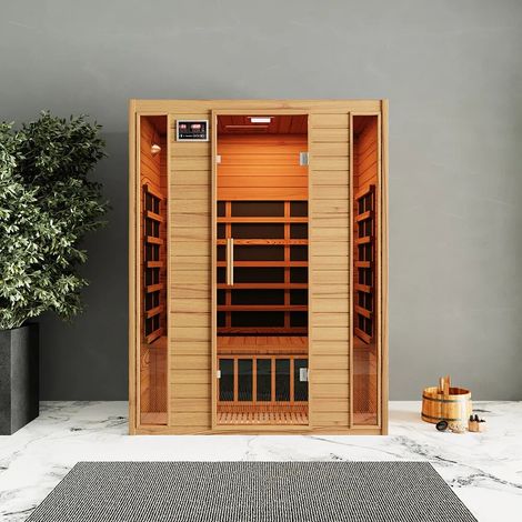 Sauna ad infrarossi 97x146 cm H188 in legno Hemlock con radio integrata Oulu (1/4)