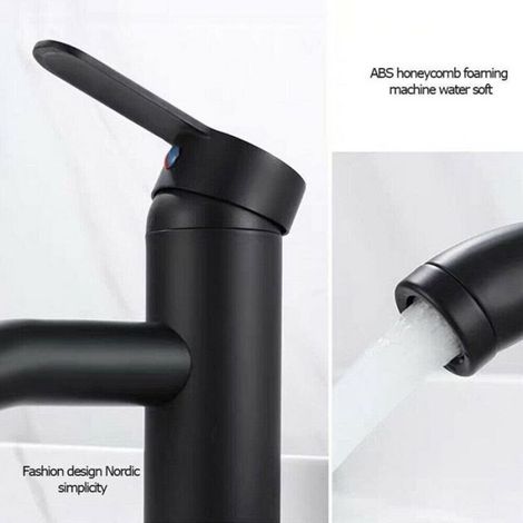 Mitigeur Lavabo - Acier Inoxydable - Finition Noire Mate - Diamètre d'Installation 32 à 42 mm - 1 Pièce (1/5)