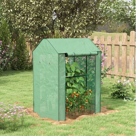 Invernadero de jardín 100 x 80 x 150 cm, 2 espacios, 2 puertas, acero y cubierta PE verde DESVIAE (1/5)