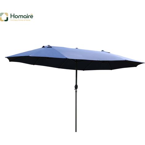 HOMAIRE Sonnenschirm Gartenschirm Marktschirm Doppelsonnenschirm Terrassenschirm mit Handkurbel Blau Oval