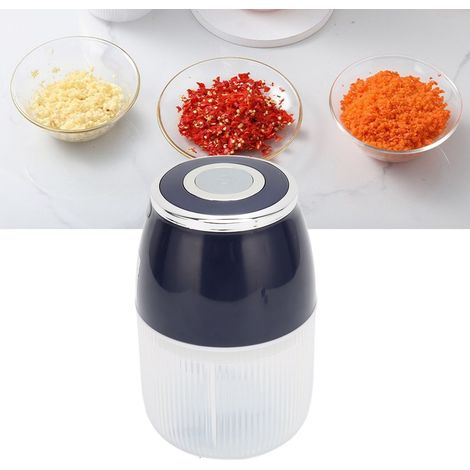 Hachoir à ail/viande électrique miniature à 3 lames, robot culinaire multifonctionnel, hachoir à ail pour aliments pour bébés, bleu foncé avec placage argenté. (1/5)
