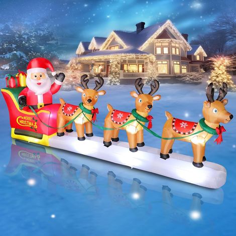 Père Noël gonflable avec traîneau et 3 rennes, 3,7 m, Décoration lumineuse extérieure pour jardin (1/5)