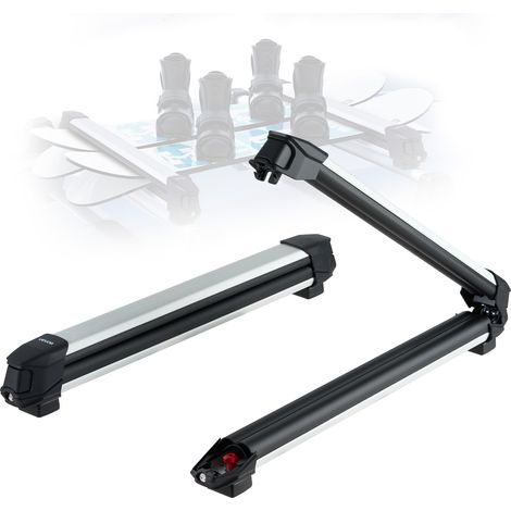 Porte-skis sur barre de toit, 2 pcs, support pour planche à neige universel en Alu avec verrou, pour 6 paires de skis ou 4 planches, compatible avec la plupart des barres transversales à fentes