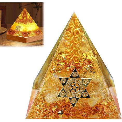 Pyramide d’orgonite en résine avec cristaux, décoration énergétique pour bureau, chambre ou salon (1/4)