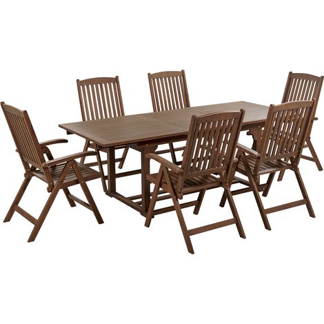 Conjunto de jardín 6 plazas de madera de acacia oscura respaldo ajustable Amantea