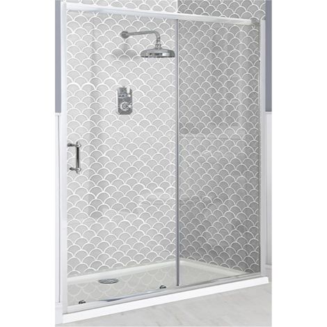 Milano Langley Chrome Reversible Sliding Door Shower Enclosure and White Tray with Drying Area and Fast Flow Waste - 1700mm x 800mm
