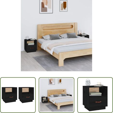 vidaXL Kiefer Nachttisch - Nachttische 2 Stk. Schwarz 40x34x45 cm Massivholz Kiefer (1/5)