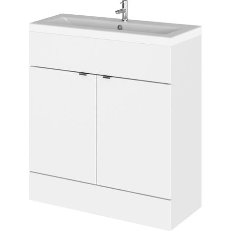 Alrewas Contemporary 2 Door Floor Standing Vanity Unit with Basin, Gloss White, 800mm