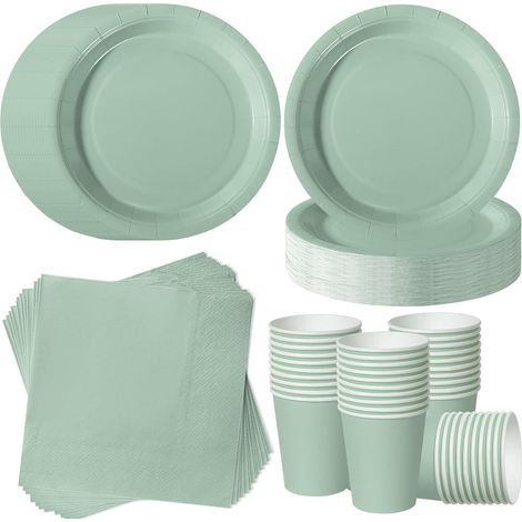120 Pièces Vert Herbe vaisselle jetable anniversaire pour 40 Invités (1/5)