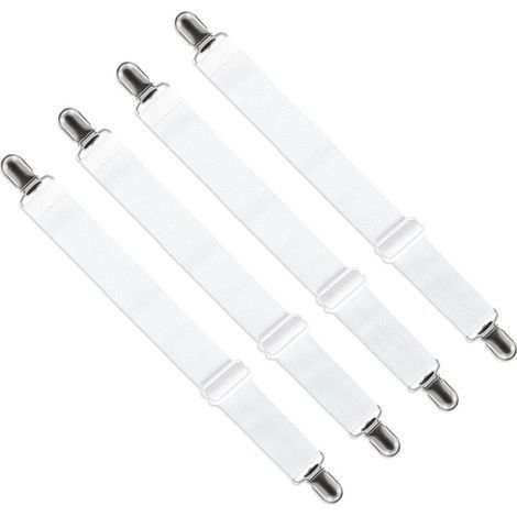 Tendeur Drap Housse Réglable (65cm à 200cm), Fixation Attache Sangle de Maintien Ajustable pour Drap Lit, Canapé, Housse de Repassage (Blanc, Lot de 4) (1/4)