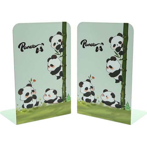 1 paire de serre-livres en métal en forme de panda vert, créatif et mignon, motif panda, ours en fer épais, antidérapant, organisateur de livres, support de CD, cadeau pour étudiants, enfants (1/5)