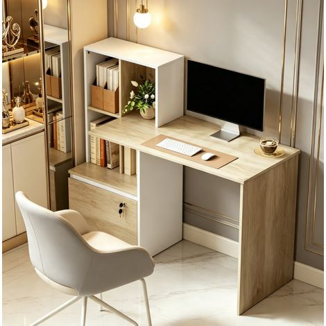 Computerschreibtisch mit Regal und abschließbarer Schublade, 126 x 50 x 109 cm HAVRYA (1/5)