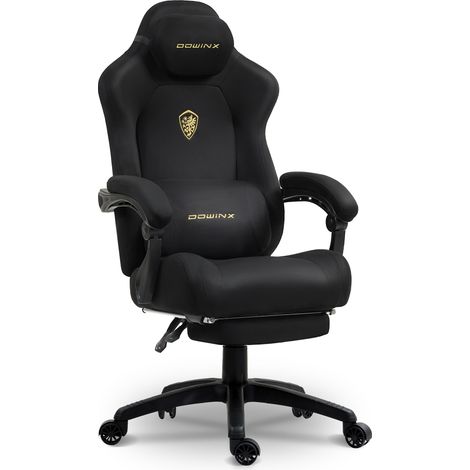 Dowinx Ergonomischer Gaming Stuhl mit Massage-Lendenkissen, Mikrofaser-Velours, Ausziehbare Fußstütze, 160° Neigung, Hellgrau