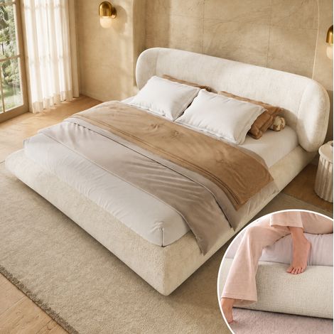 Lit 160x200 cm en chenille beige avec tête de lit et sommier, sans matelas - CHICFURN (1/5)