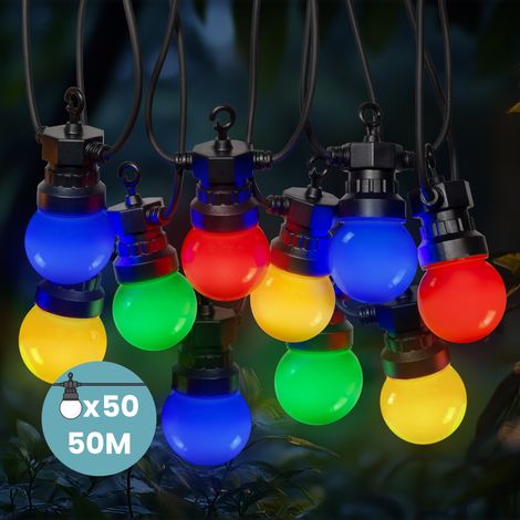 Skylantern – Guirlande lumineuse d'extérieur 50M multicolore – 50 bulbes LED IP44 – Transformateur 24V inclus – Pour ambiance festive (1/5)