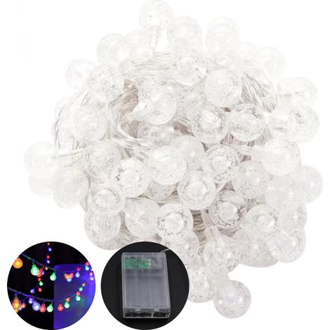 Guirnalda de luces de 3 m de largo con 20 esferas LED, luz continua/modo intermitente, IP44, funciona con pilas AA (3). (1/5)
