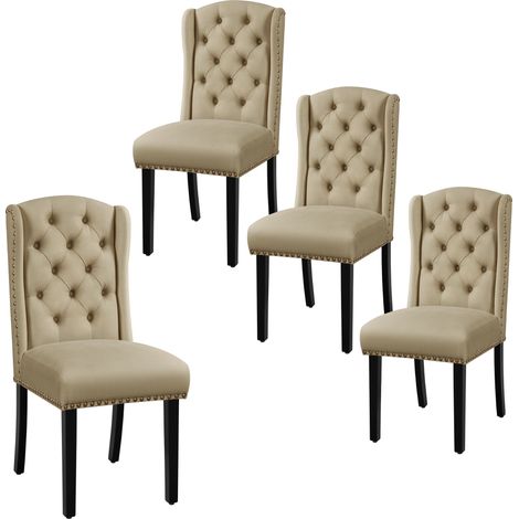 Yaheetech Set 4 Sedie Sala da Pranzo Tessuto Moderne Imbottite Eleganti Gambe in Legno Massello Schienale Alto Cachi (1/5)