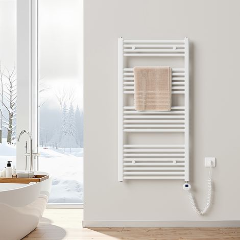 Sèche-Serviette électrique Wi-Fi avec Résistance Intelligente, 600W, 120x60cm, Blanc Radiateur Mural Salle de Bain Heilmetz