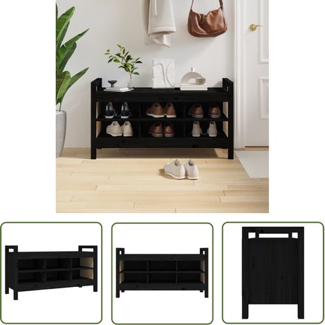 The Living Store Flurbank Schwarz 110x40x60 cm Massivholz Kiefer - Eingangsbank - Flurbank - Holzmöbel - Massivholzbänke - Sitzbank Mit Stauraum (1/5)