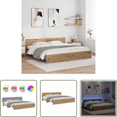 LED-Licht -  Bettrahmen Artisan-Eiche 180 x 200 cm Holzwerkstoff (1/5)