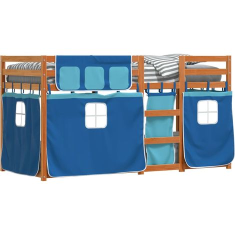 Lit superposé avec rideaux bleu 80x200 cm bois pin massif CFW51652 (1/5)