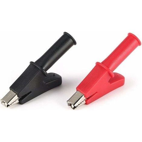 2 clip protettive complete a coccodrillo per tester multimetro, nere e rosse (1/4)