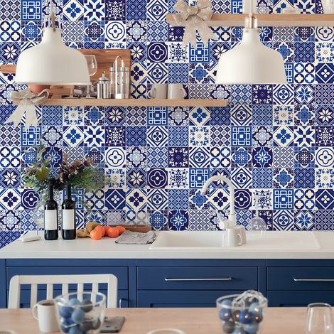 Sticker Mural Carrelage adhésif Cuisine Salle de Bain - 60 STICKERS CARREAUX DE CIMENT SATIO - 60stickers20x20cm (1/5)