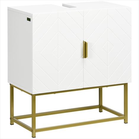 Meuble de salle de bain 60 x 30 x 65 cm MDF blanc pieds dorés (1/5)