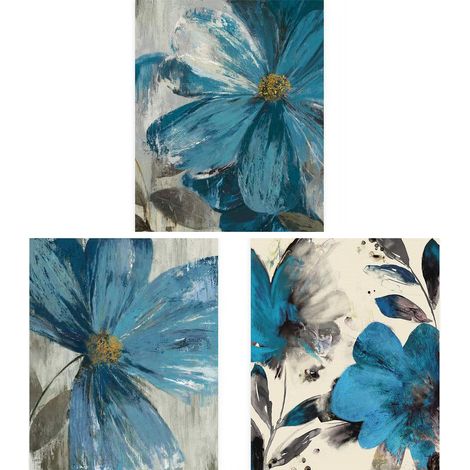 Tableau nordique à fleurs bleues 15 x 20 cm, impression sur toile minimaliste moderne, compatible avec la suspension Begine, lot de (1/5)