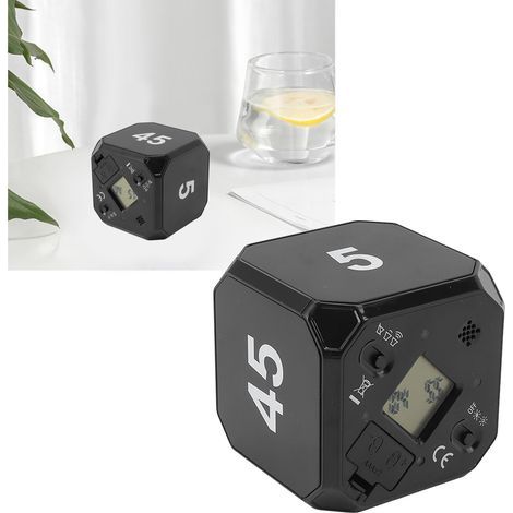 Minuteur Rubik's Cube pour les devoirs, la gestion du temps, l'apprentissage des enfants et des étudiants, horloge électronique, minuteur de cuisine silencieux, noir. (1/5)