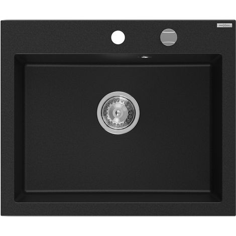 Mexen Elix Granitspüle 1-Becken 600 x 500 mm, schwarz, Siphon chrom - 6525601005-77 (1/5)