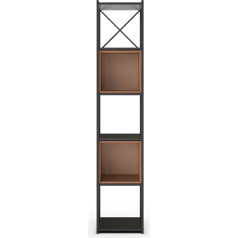 Etagère, meuble étagère aspect bois coloris terracotta et métal noir - Longueur 36 x Profondeur 39 x Hauteur 179 cm (1/5)