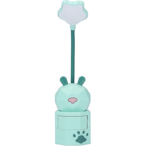 Lampe de lecture pour enfants, motif lapin, rechargeable par USB, bras flexible omnidirectionnel, boîte de rangement sécurisée et résistante, lumière chaude, lampe de bureau pour enfants, verte (1/5)