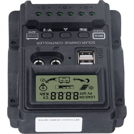 Régulateur solaire Double port USB ABS écran LCD PWM commande lumière 12V/24V 10A 130W 260W (1/5)