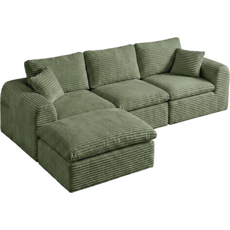 Divano modulare angolare L 3 in 1 in tessuto a coste verde 280 x 180 x 65 cm (1/5)