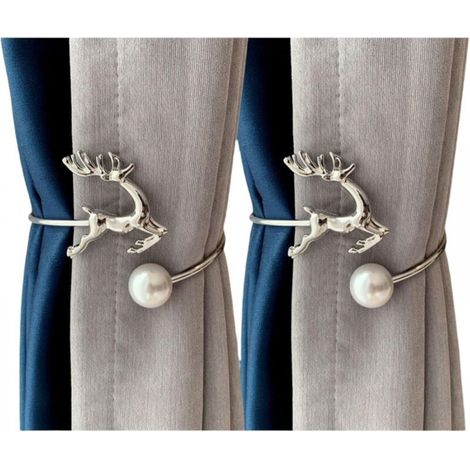 Attaches de rideaux en métal motif renne, pinces à rideaux sans perforation – Argent, lot de 2 (1/5)