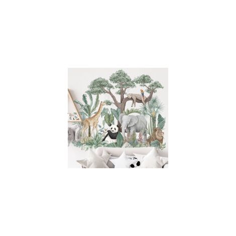 Wandtattoos – Schlafzimmerdekoration – Wandtattoos – Wandtattoo „Afrikanische Tiere“ – Riesiges Dschungel-Wandtattoo – 7465 cm – Crezuo