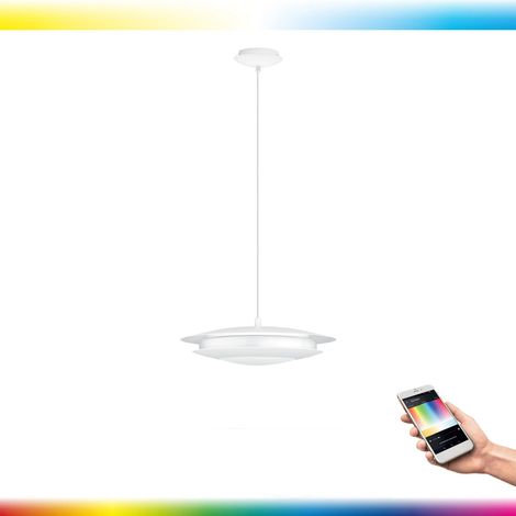 Suspension LED EGLO connect Moneva-C, lampe suspendue à 1 ampoule, suspension en acier et plastique blanc avec changement de température de couleur (chaud, neutre, froid), RVB, dimmable, Ø 40,5 cm (1/5)
