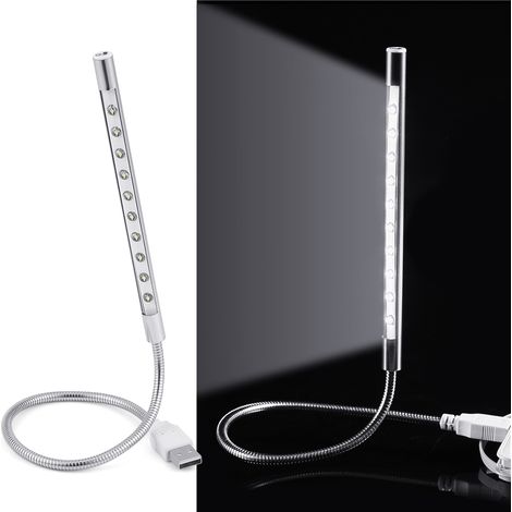 Lampe LED portable et élégante à haute luminosité, lot de 10, USB, argentée, pour PC/ordinateur portable