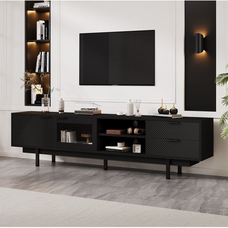 Mueble TV 200 x 40 x 50,5 cm con 2 puertas y 2 cajones, negro DESVIAE (1/5)