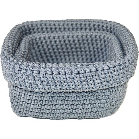 Jocca Woven Cotton Crochet Storage Basket Set of 2 Home Organiser Grey (1/4)