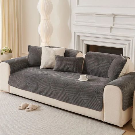 Housse de canapé épaisse antidérapante, housse de canapé 90x180cm, 3 places, canapé épais, housse de canapé antidérapante, protection de meubles, tapis de canapé gris foncé. (1/5)